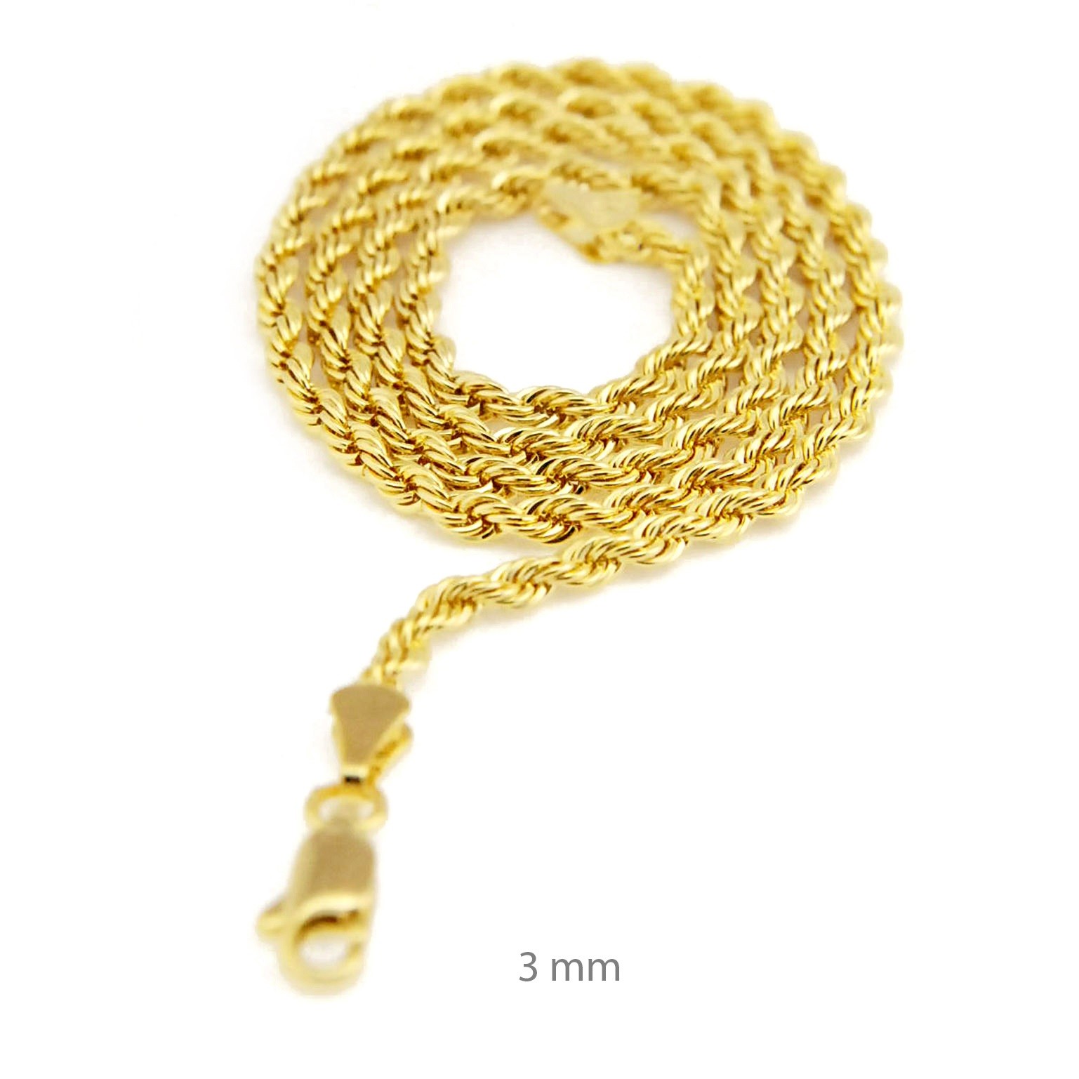 14K Yellow Gold Plated 2.5 / 3 / 4 mm Thin Short Choker 18″ Rope Chain Necklace