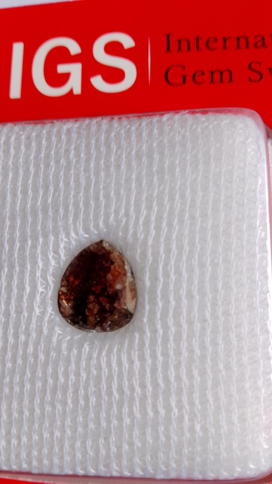 1.64ct Cognac Diamond, NATURAL PEAR ROSE CUT, new/sealed, IGS certified