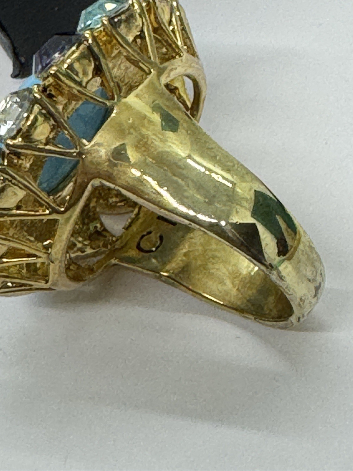 Badgley Mischka Turquoise Blue Clear Rhinestone Cocktail Ring Size 10