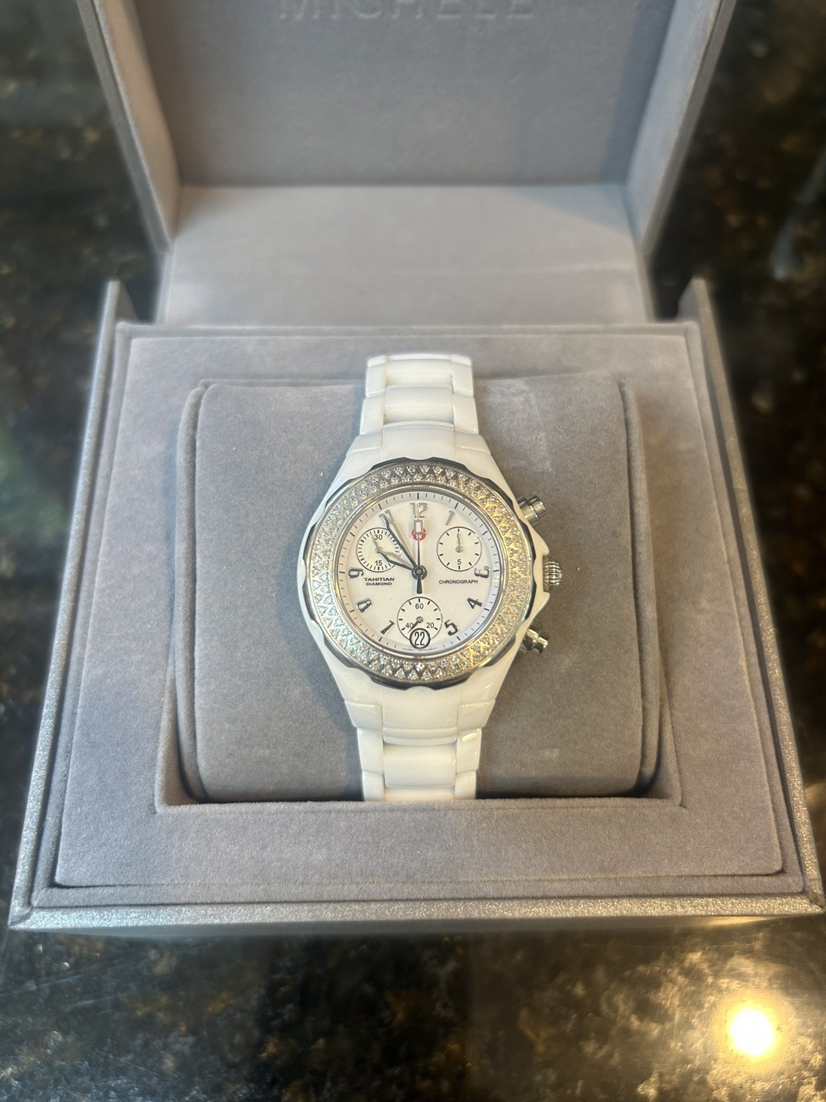 MICHELE Stain/Steel Tahitian Diamond Ceramic Watch MWW12A000001 – Running