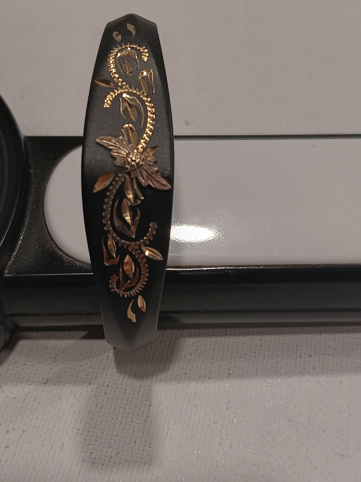 Landstrom’s Black Hills Gold Powder Coated Cuff Bracelet 10K Trim 12K Leaves.
