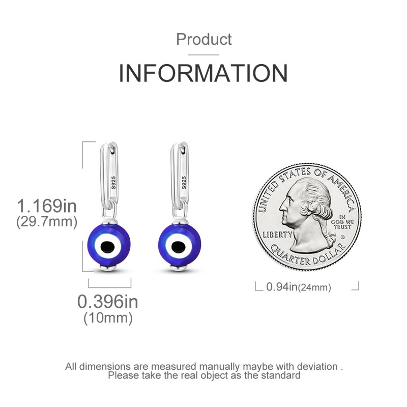 Earring with Nazar Boncuk Pendant Turkish Eye Blue 925 Sterling Silver Women