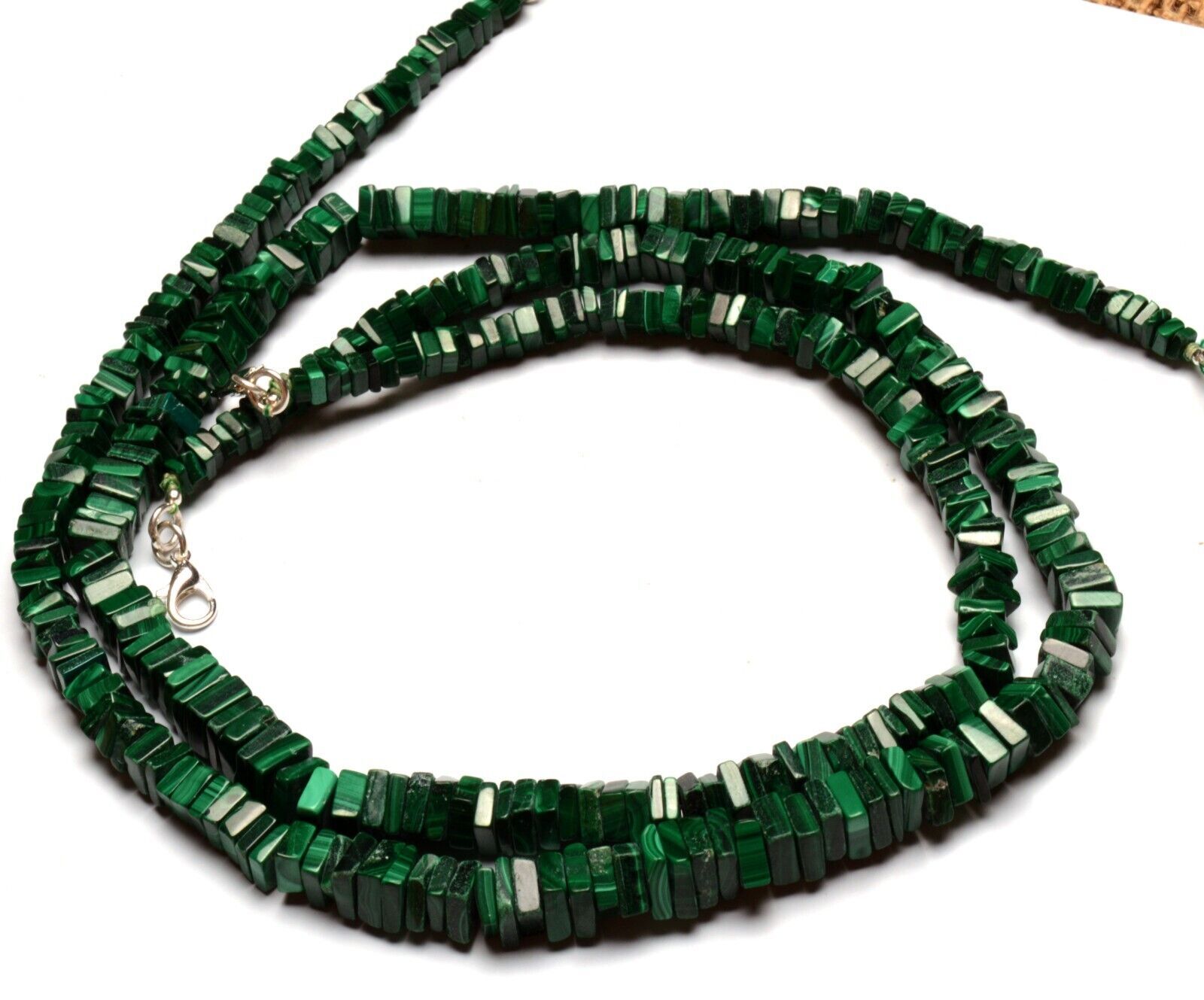 Natural Congo Malachite Gem 5 to 7.5 mm Size Smooth Heishi Beads 18″ Necklace