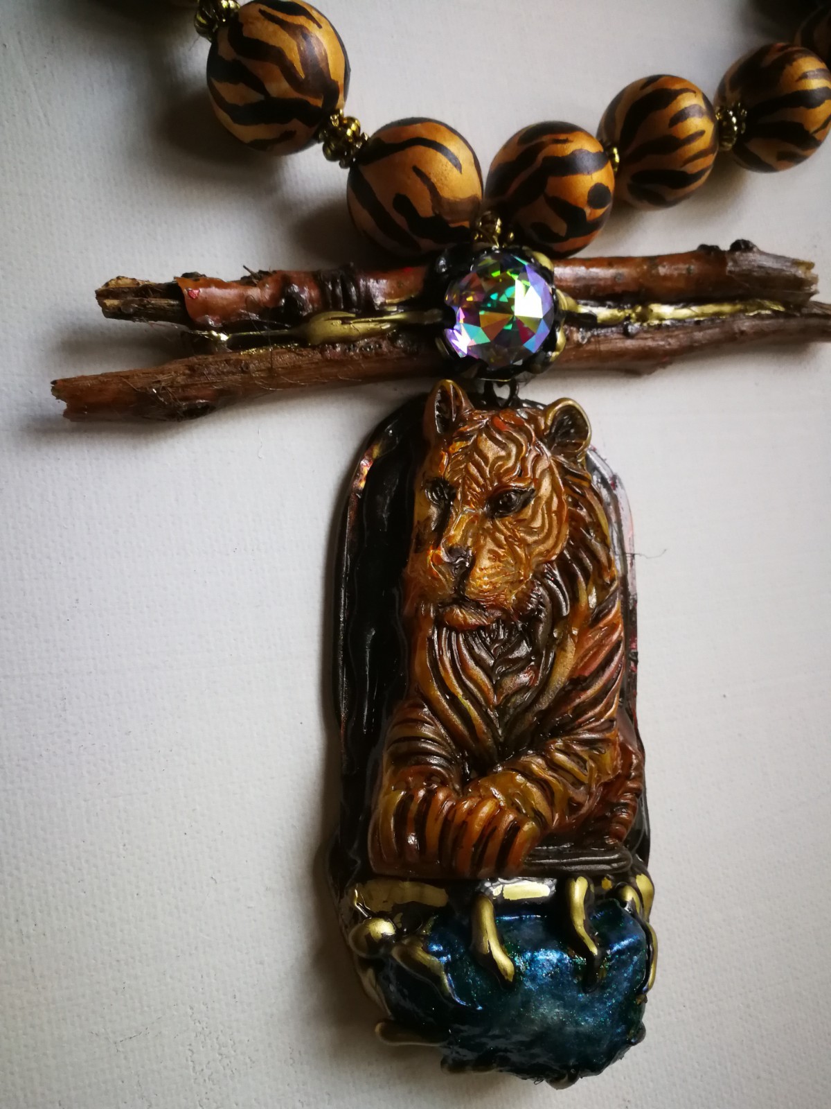 Big Bold Chunky Necklace Statement Wild Luxury Jewelry Tiger Raw Stone Pendant