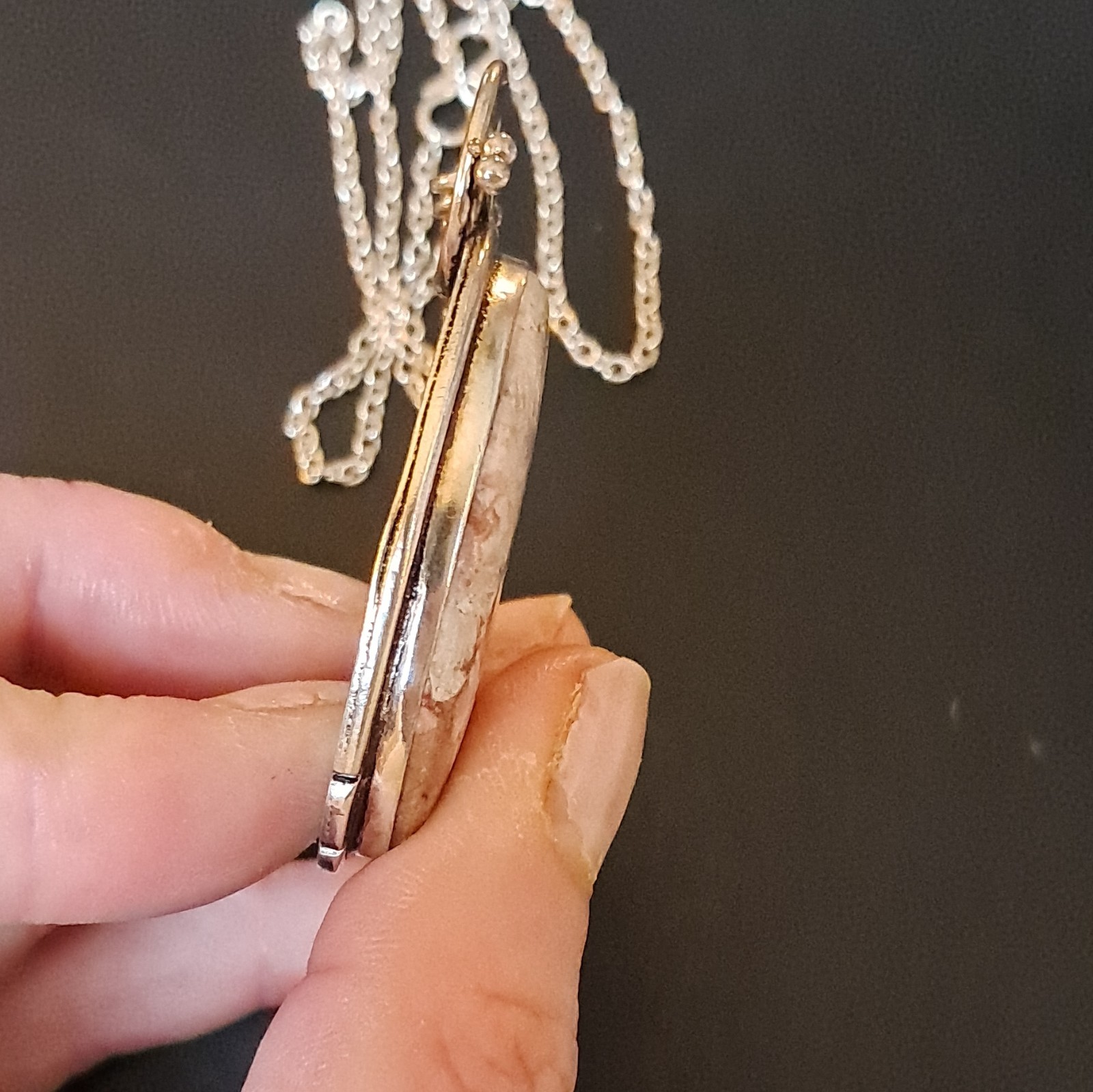 925 Sterling Oval Crazy Lace Agate Pendant Necklace, Cable Chain, Hook Closure