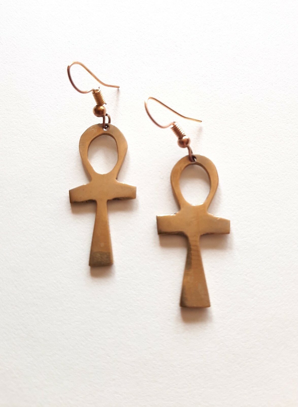 Brass Ankh Earrings from Kenya Africa Egyptian Cross