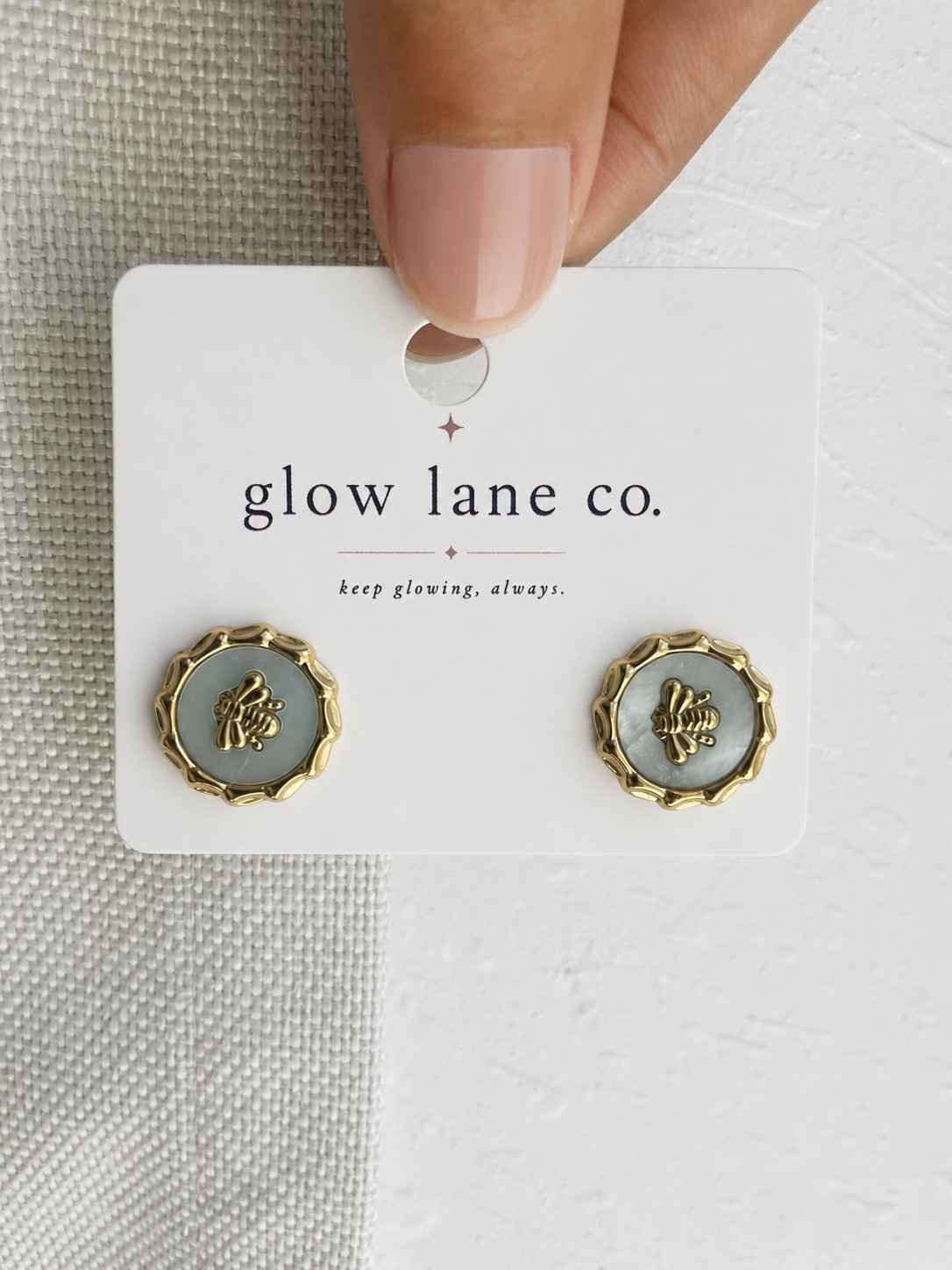 18K Gold Plated Bee Stud Earrings Iridescent White Stainless Steel
