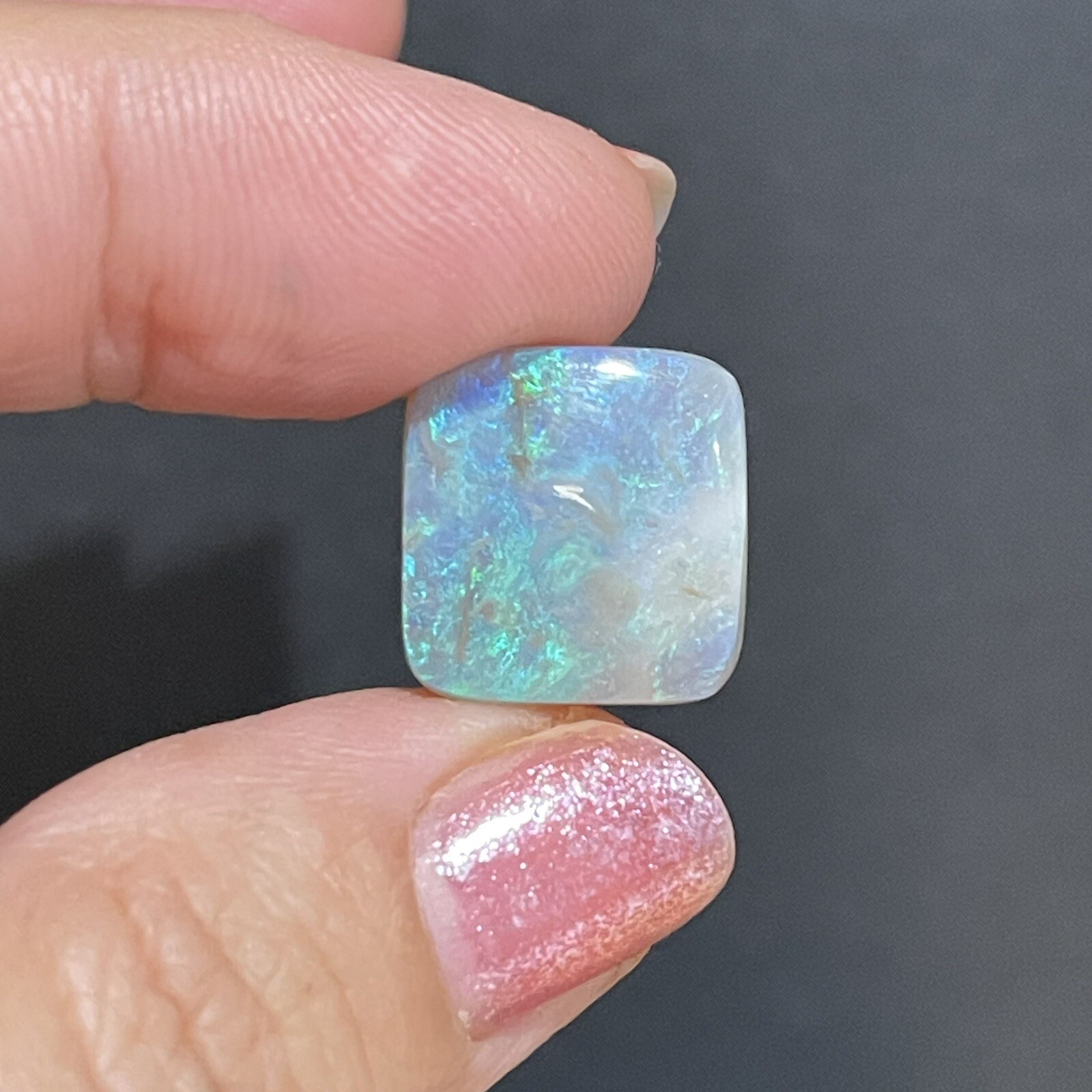 10.4ct 15×14.8×5.4mm Solid Australian Mintabie Black Opal Square Cabochon Gem
