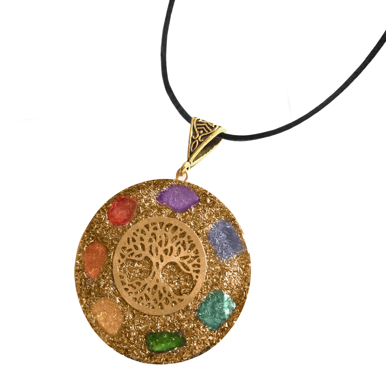 Tree of Life Sacred Geometry Pendant Orgone 7 Chakra Gemstone Necklace Orgonite