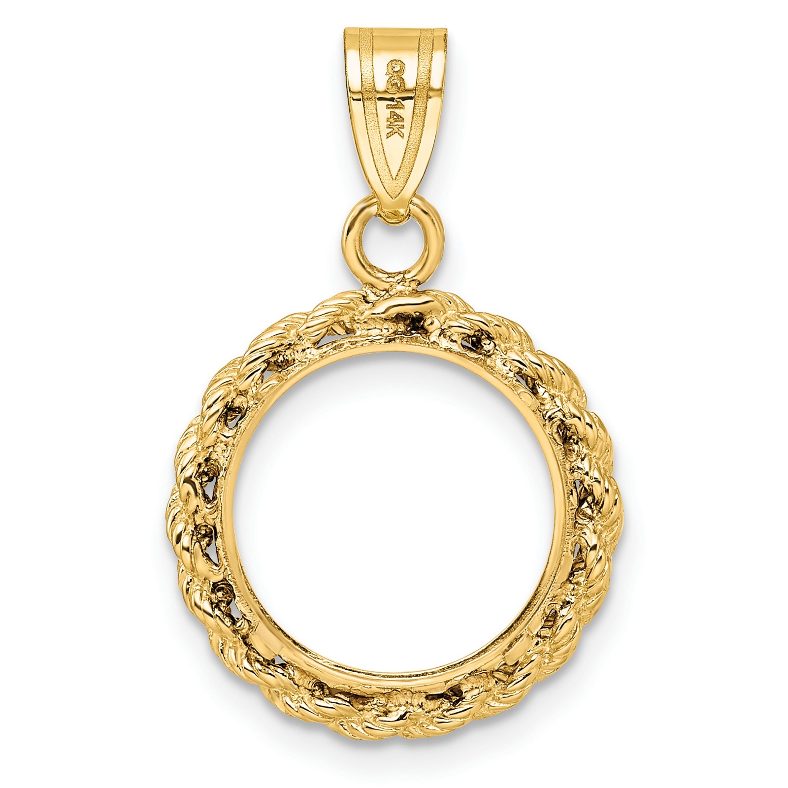 1849-1854 $1 Liberty Head Type 1 Prong Set Knotted Rope Coin Bezel in 14k Gold