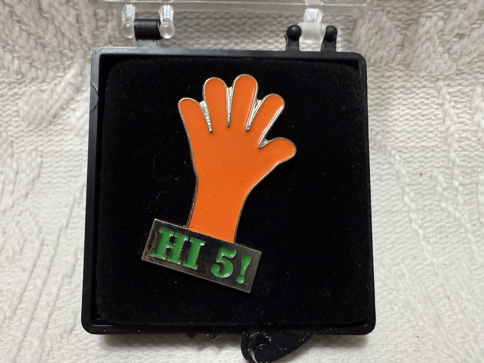 Orange Hand/“HI 5!” Logo-1” Metal Lapel Pin In Case