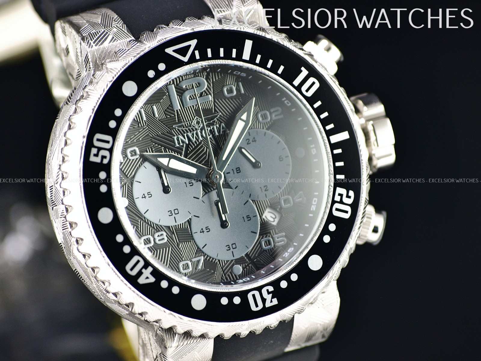 New Invicta Men’s 52mm Pro Diver Laser Acid Etched Quartz Chronograph SS Watch