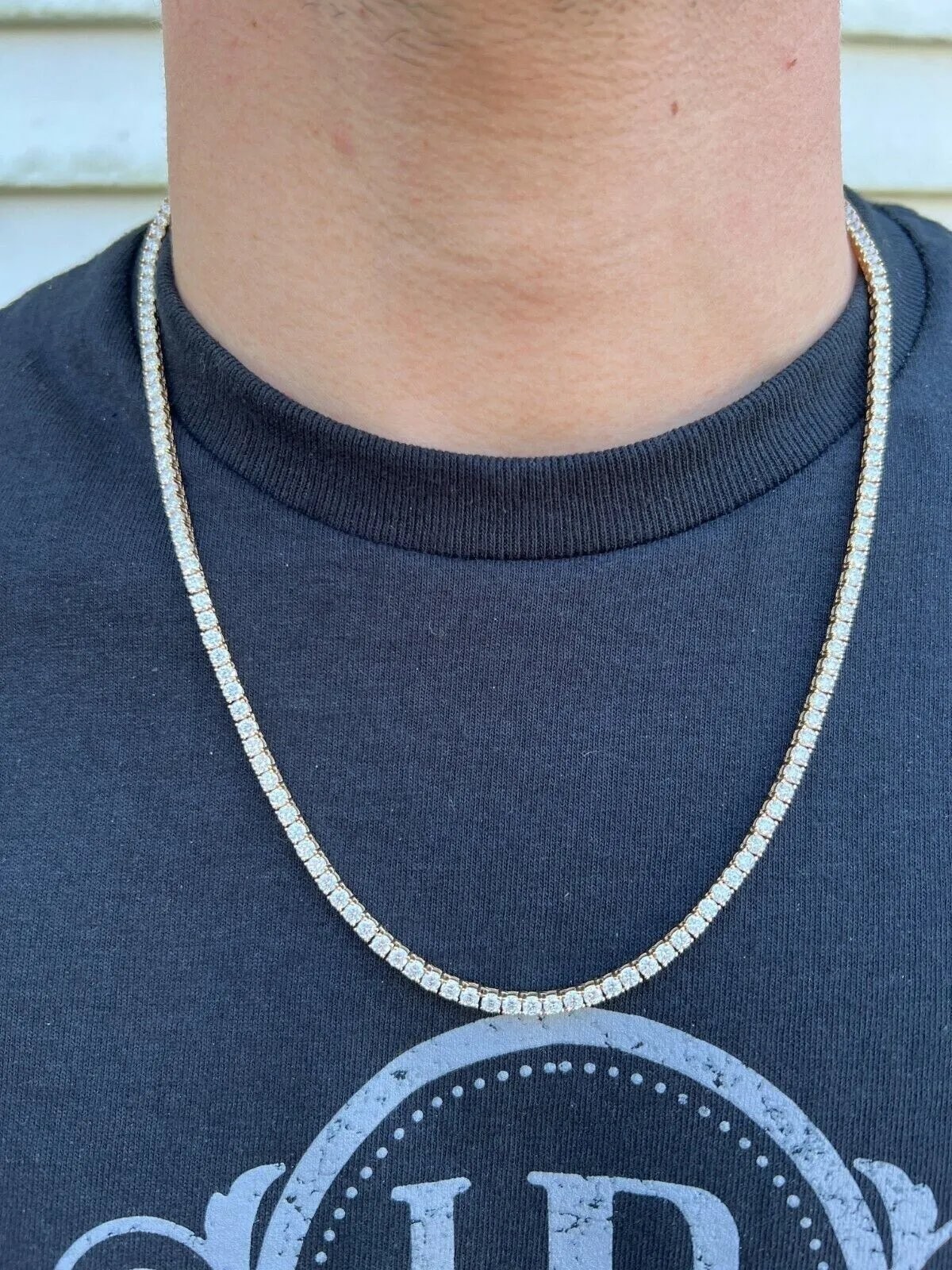 25.20 Ct Lab-Grown 3.50mm Diamond Set Men’s Tennis Necklace In 14k Gold 22”