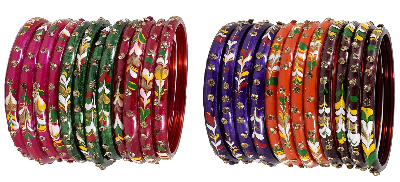NMII Zircon Glass Kada Set 24pcs | Multicolor Bangles for Women 2.8in