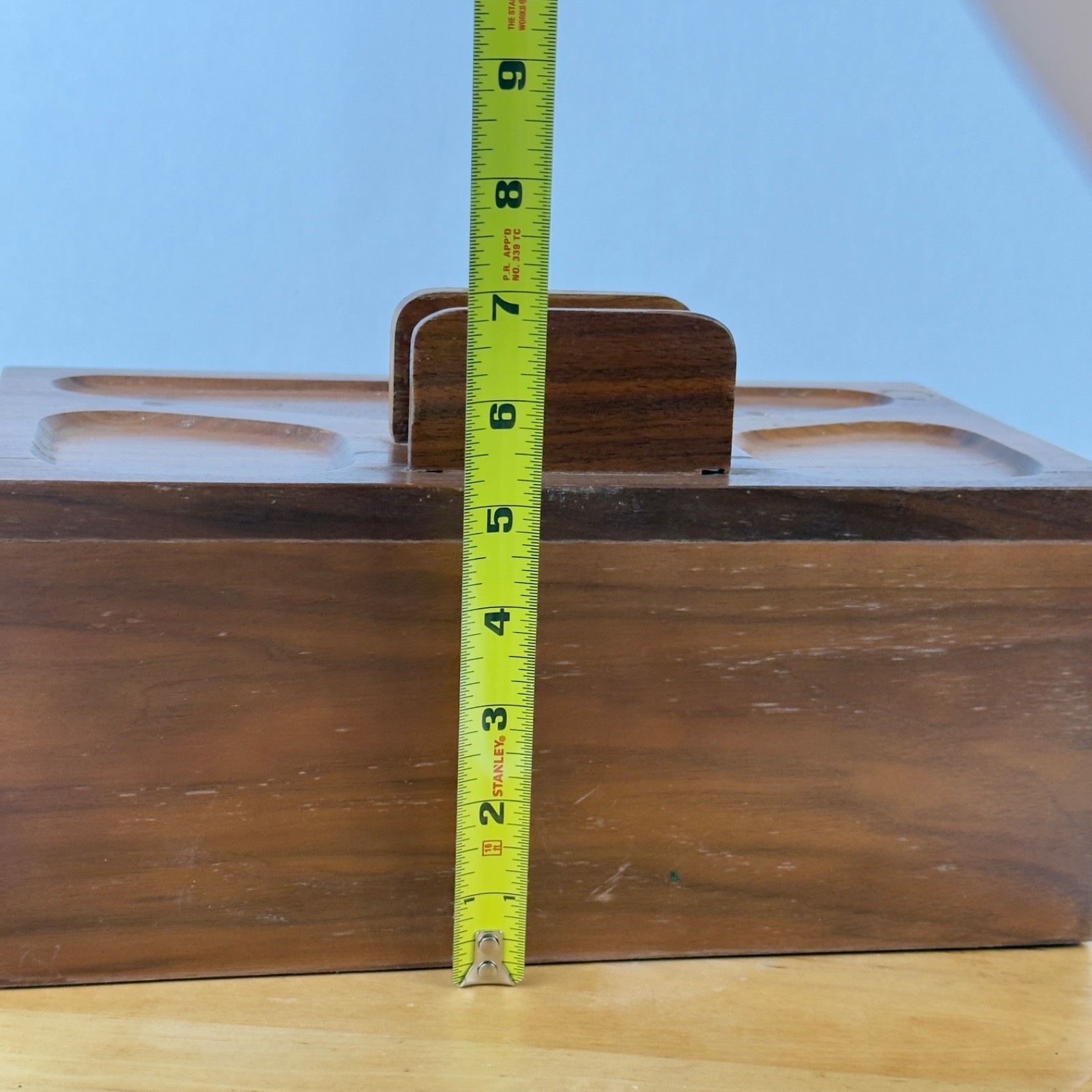 Mid Century Walnut Wood Desk Organizer Jewelry Desk Valet Box w Drawers Catchall