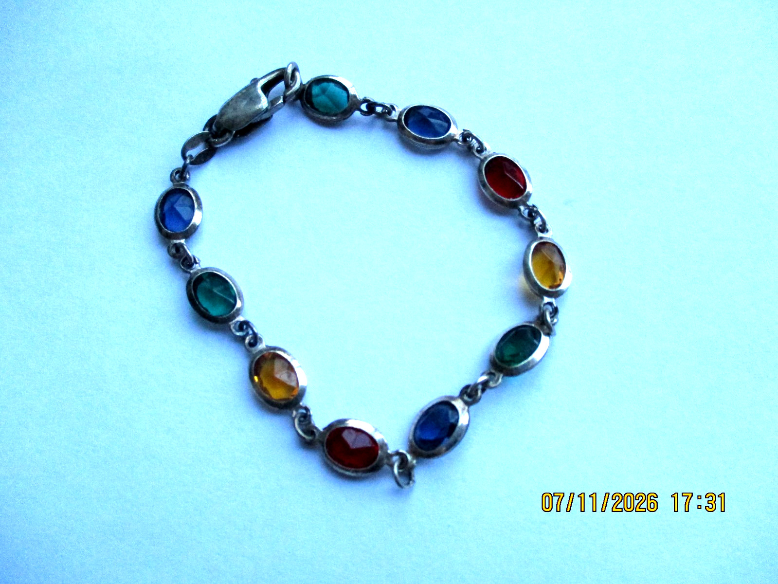 Vintage Milor Tennis Bracelet 925 Sterling Silver Italy Multi Colored Stones