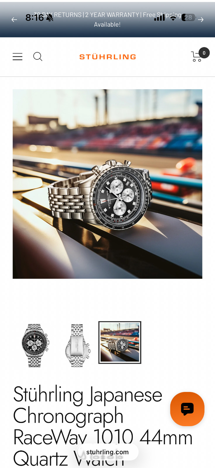 Stuhrling Japanese Chronograph RaceWay 1010 44mm Stainless Steel Quartz Watch