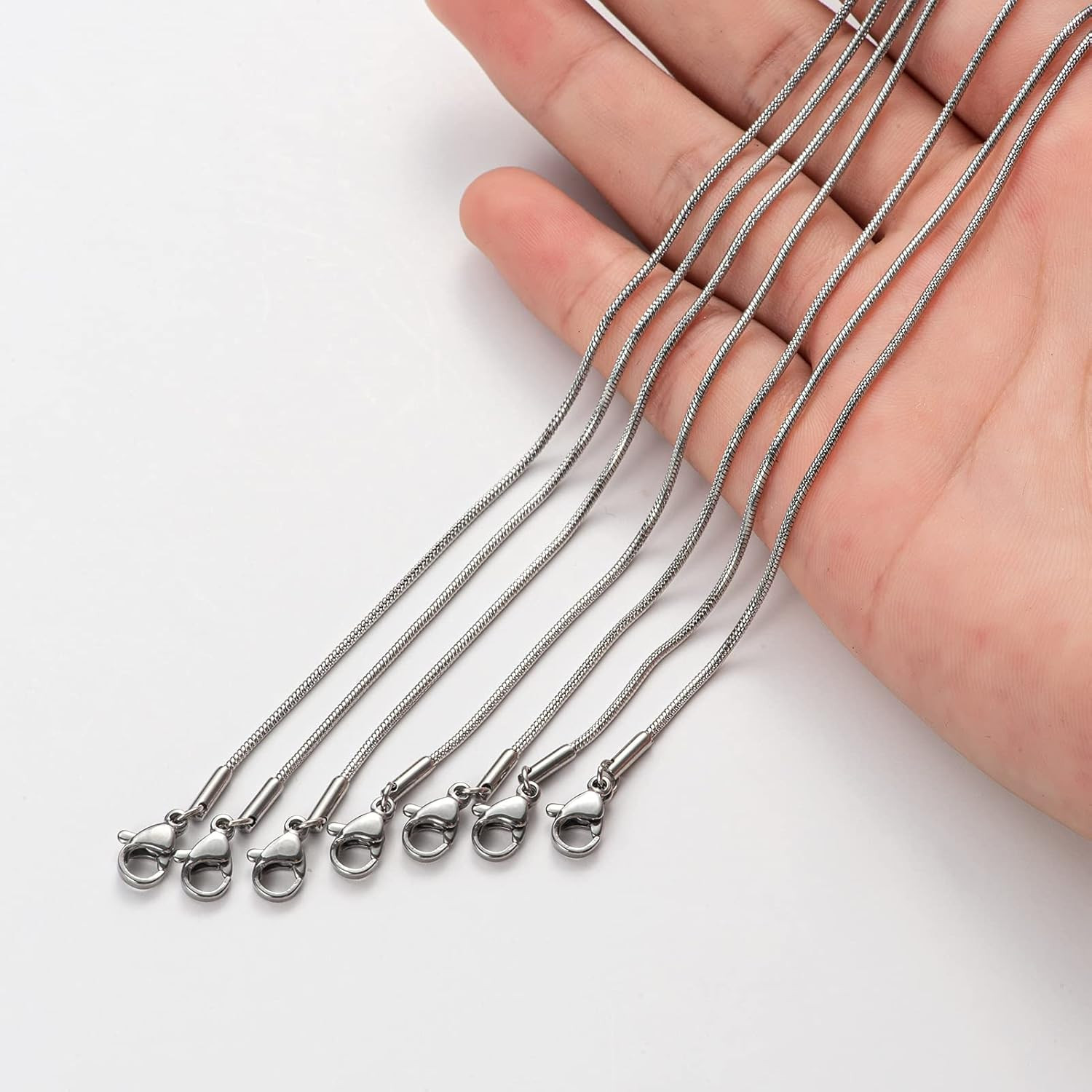 12 Pack Necklace Chains 18 Inches Stainless Steel Snake Chain Necklace