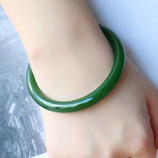 Natural Ice King Green Jade Full Green Natural Quartzite Bracelet 54-64mm