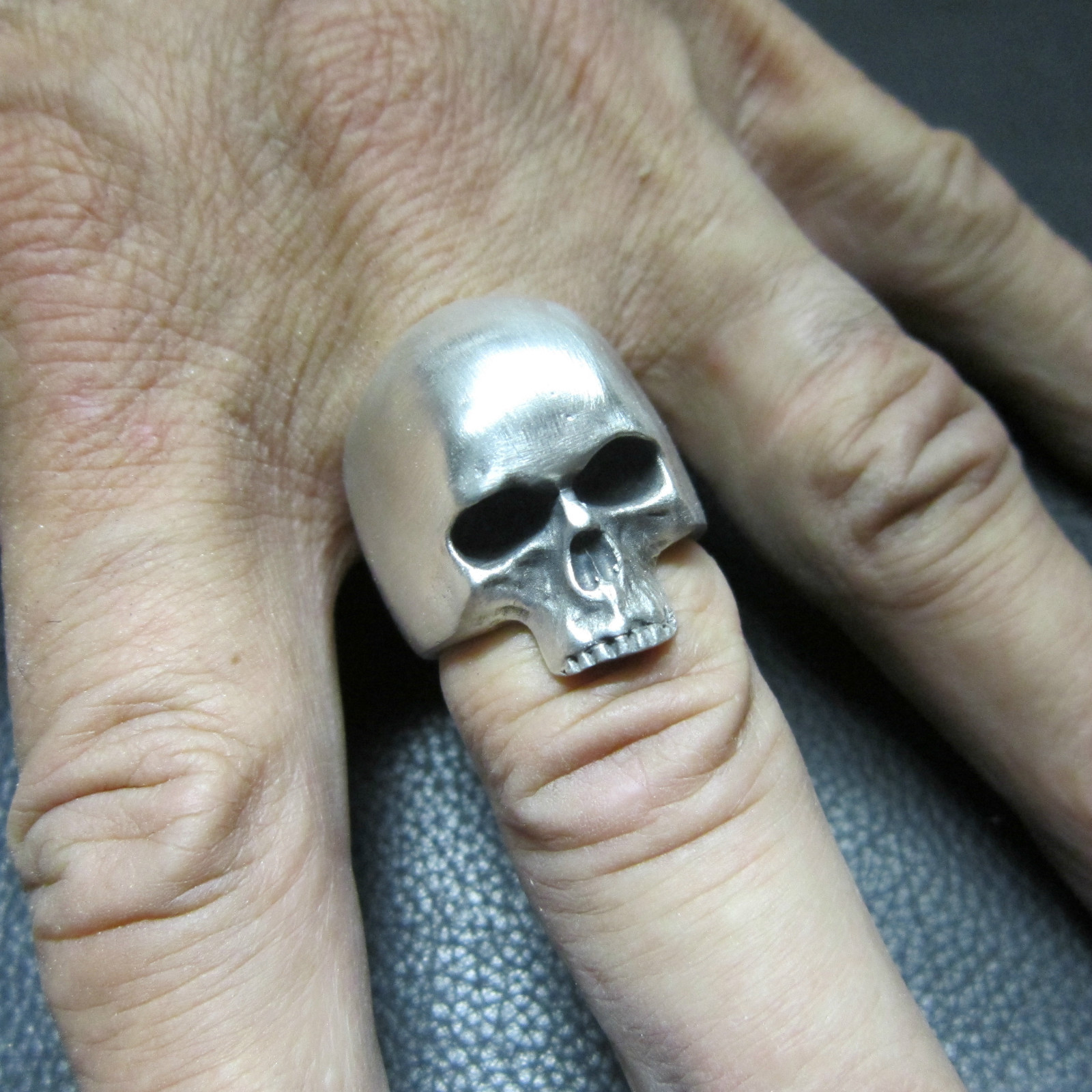 MJG STERLING SILVER UBER SKULL RING. SATIN FINISH. BIKER. FREE SIZING
