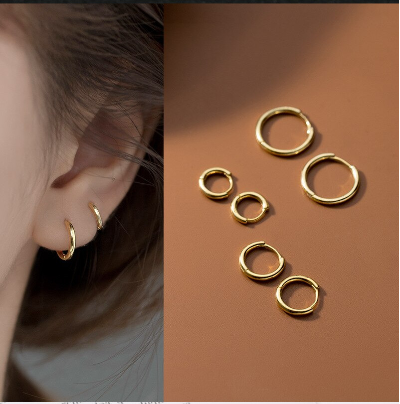 2Pcs Silver Gold Plated Plain Hinged Huggie Hoop Ear Earrings Women Girl PE49