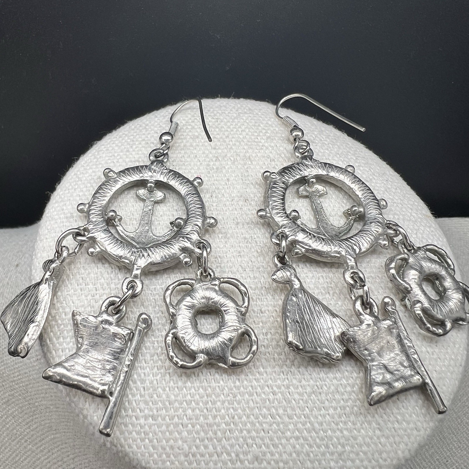 Nautical Charm Dangle Earrings Anchor Sailboat Flag Enamel Coastal Beach Sailing