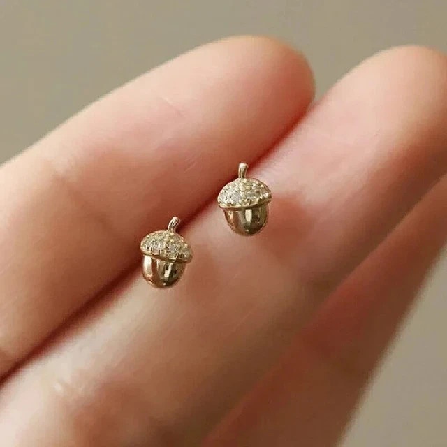 Real Moissanite 1.60Ct Round Cut Acorn Stud Earrings 14K Yellow Gold Plated