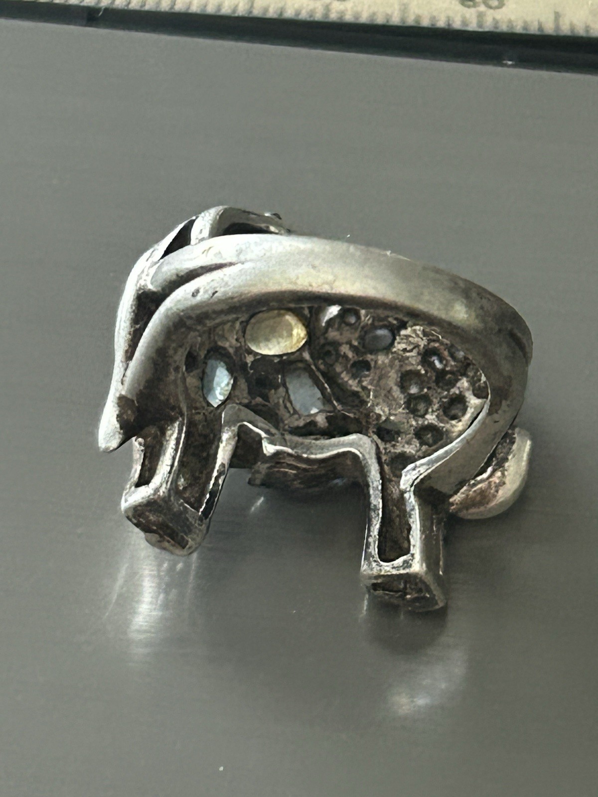 Sterling Silver Gemstone Mosaic Elephant Ring Size 4.75 8.8 Grams