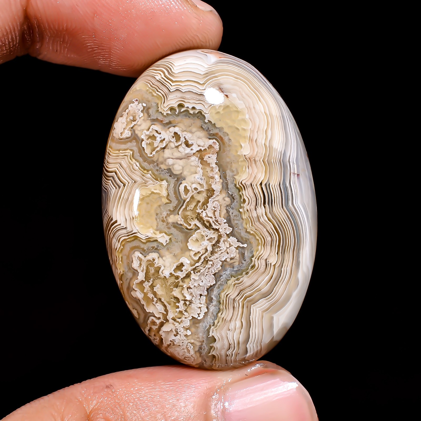 Natural Crazy Lace Agate Oval Shape Cabochon Loose Gemstone 38X25X8 MM 67 Cts.