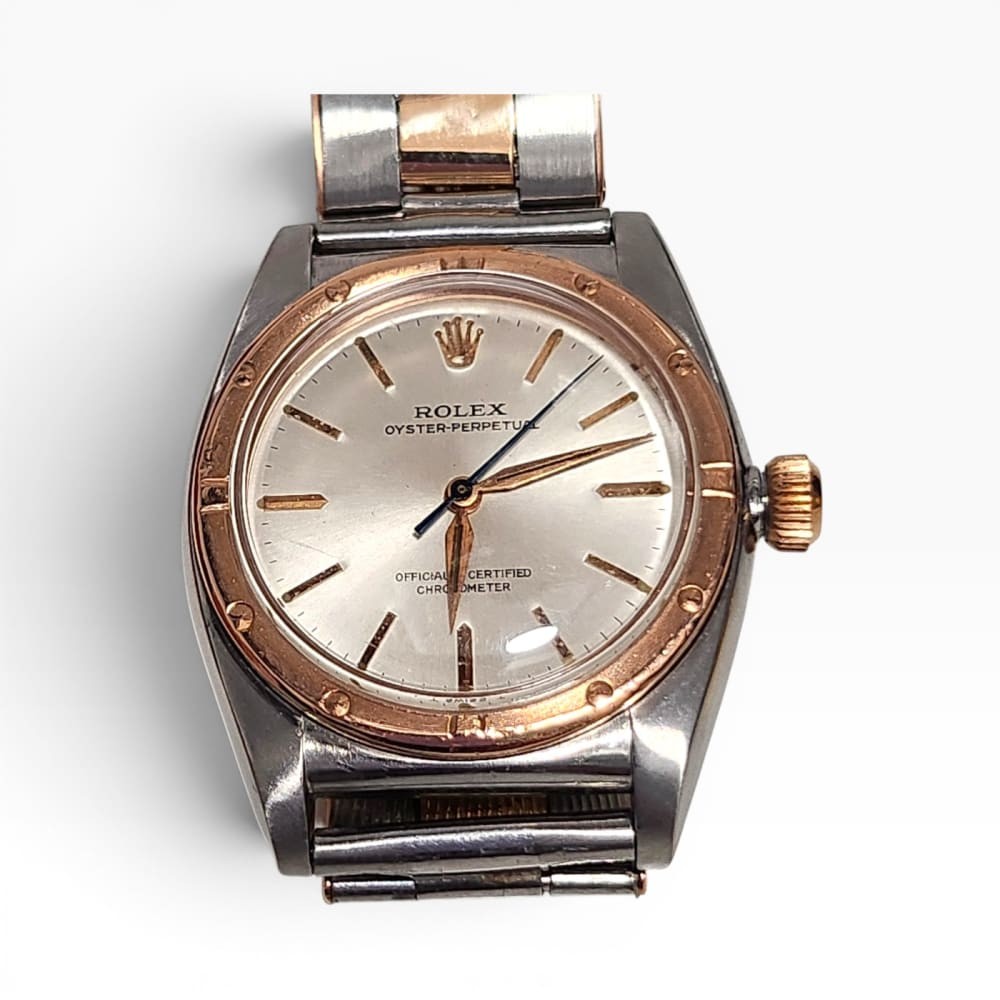 W/Box Vintage Rolex Oyster Perpetual 31 mm Steel 18K Rose Gold Watch 3372
