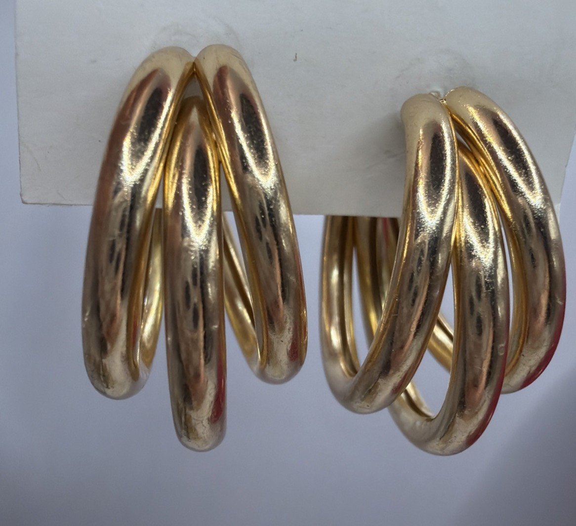 Ellen Tracy Triple Gold Hoop Hollow Tubes – Light & Well-Made 1 Inch