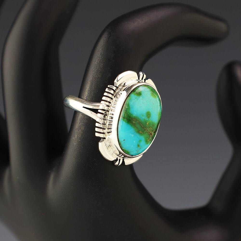 NATIVE AMERICAN NAVAJO STERLING SILVER & TURQUOISE RING BY NORVIN JOHNSON