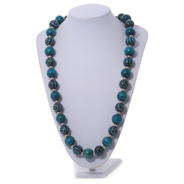 Chunky Round Wooden Bead Long Necklace/ Teal/ 82cm Long