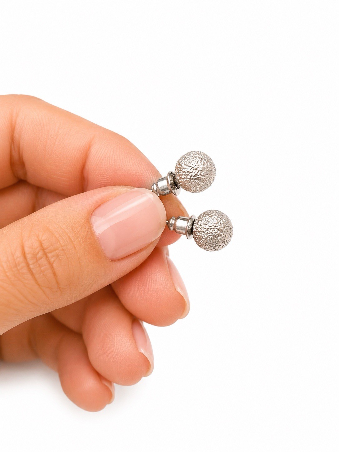 3 Pair Silver Tone Earrings Set Hoop Stud Textured Ball Gift Box Included