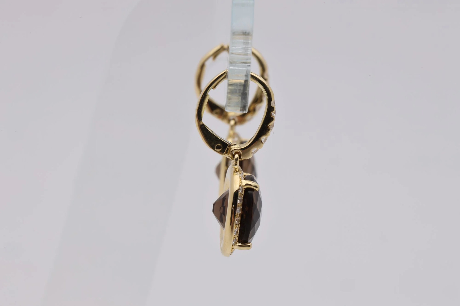 18k YG 0.35ctw Diamond 5.66ctw Smokey Quartz Latch Back Dangle Earrings 6.00G