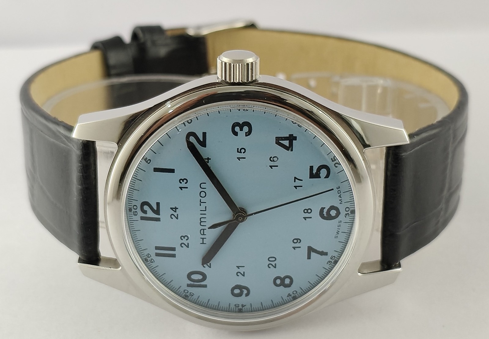 Vintage Refurbished Hamilton Hand-Winding Light Blue Dial 17 Jew Men Wristwatch