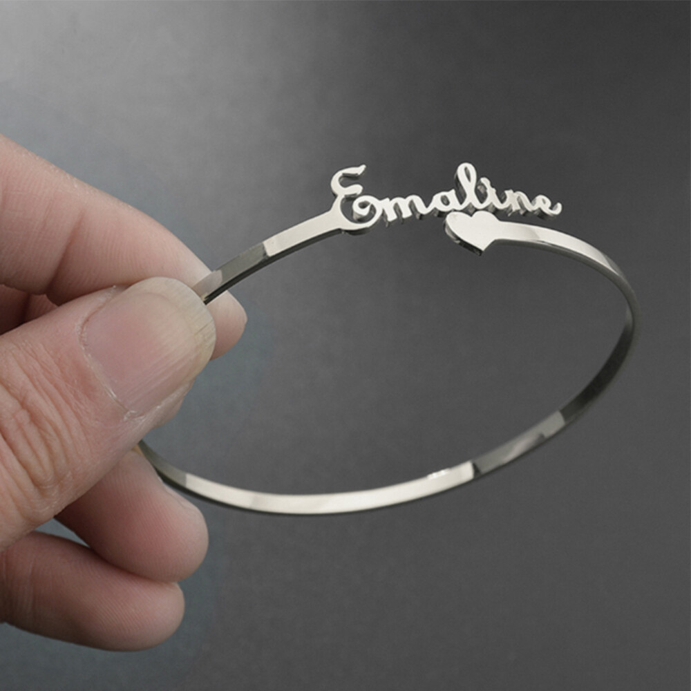 Custom Name Bangle Nameplate Open Cuff Bracelet Stainless Steel Women Jewelry