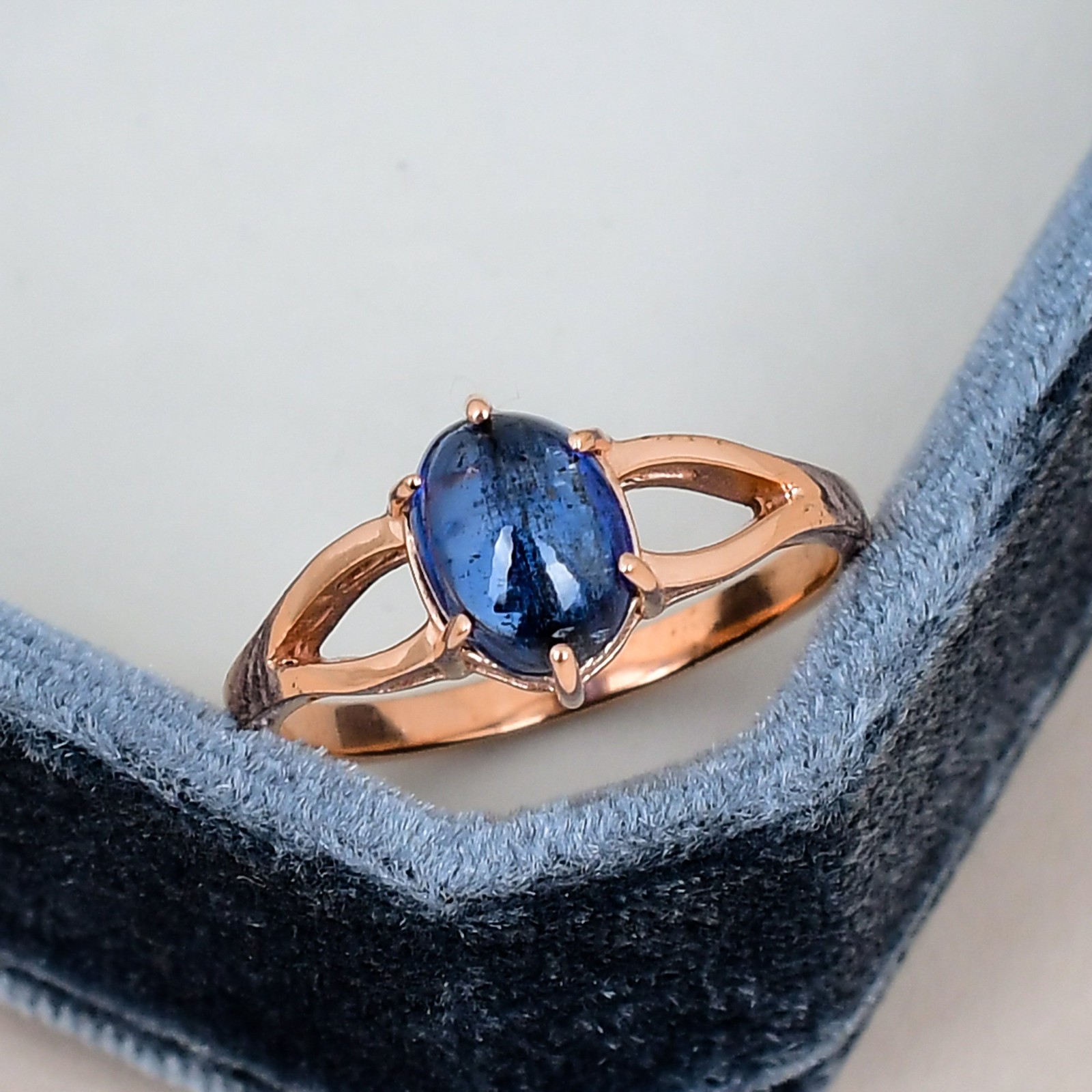 Natural Kyanite Ring Brass 5x9mm Oval Statement Ring Boho Gift for Her