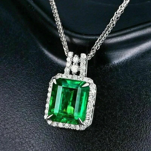 Natural Emerald 3.00Ct Emerald Cut Women’s Beauty Pendant 14K White Gold Plated