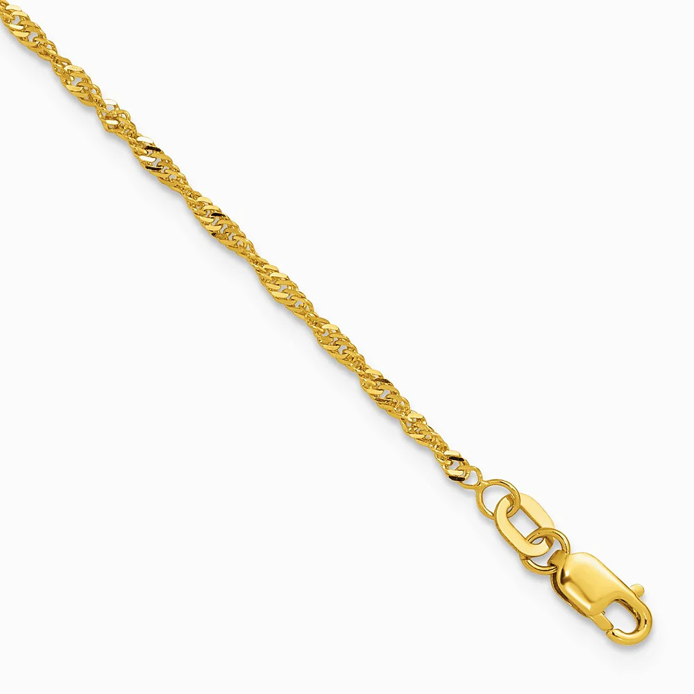 10K Yellow Gold 1.7mm Singapore Chain Bracelet 7″-10″