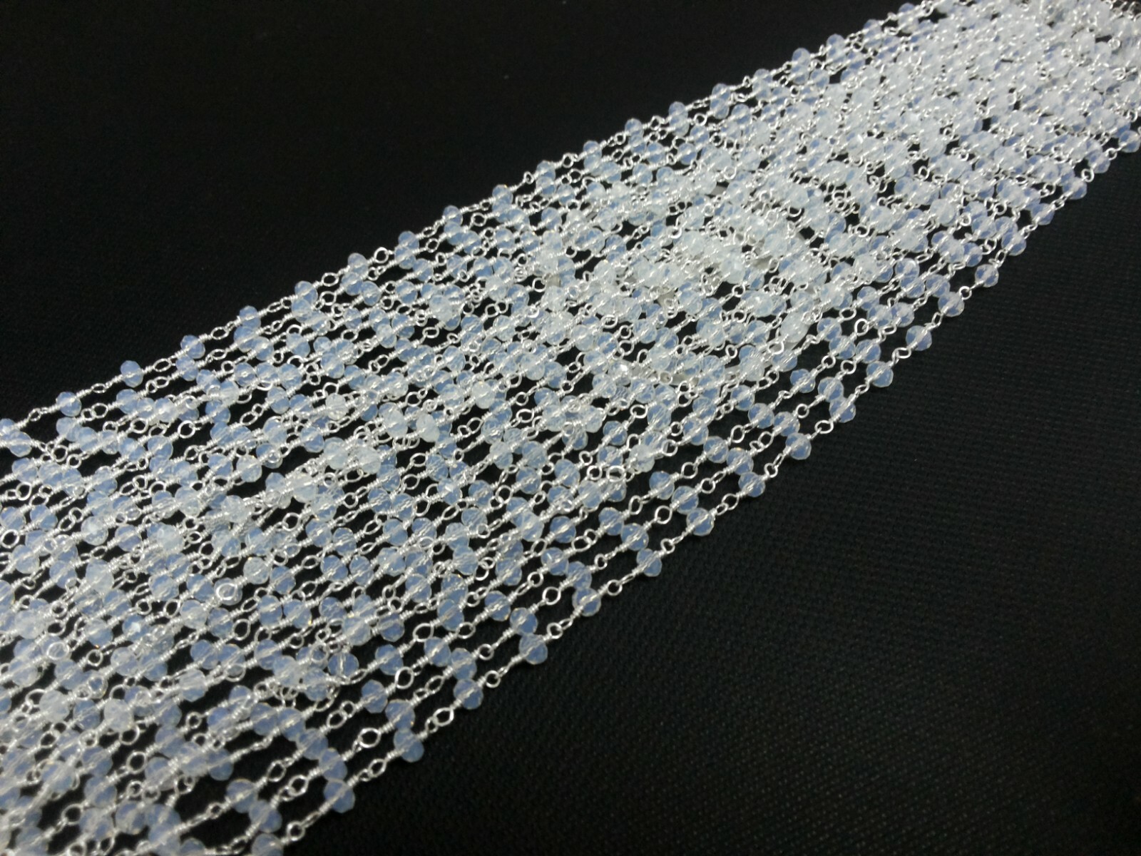 10 Feet Opal Quartz Rondelle Faceted 3-4mm Beads Rosary Chain Silver Wire