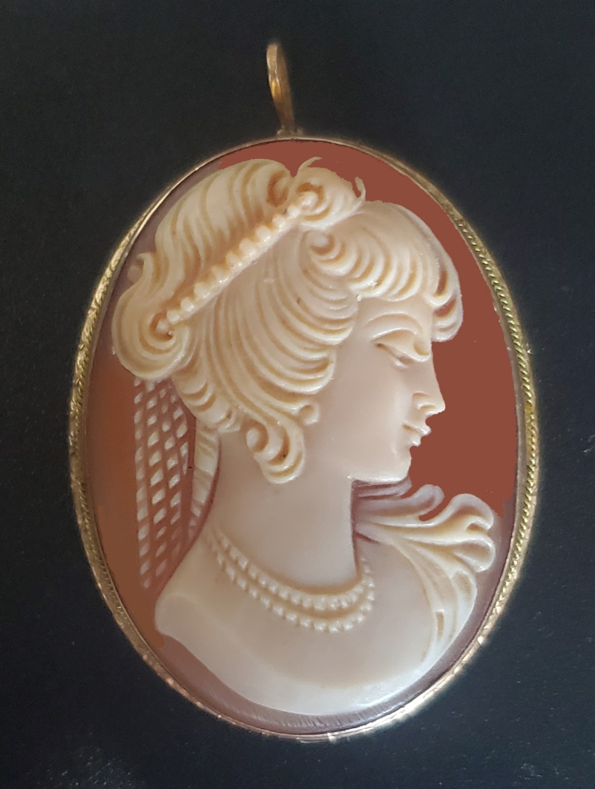 Antique/Vintage (early1900s) High-Relief CAMEO Brooch/Pendant Shell 14kGold EXC!