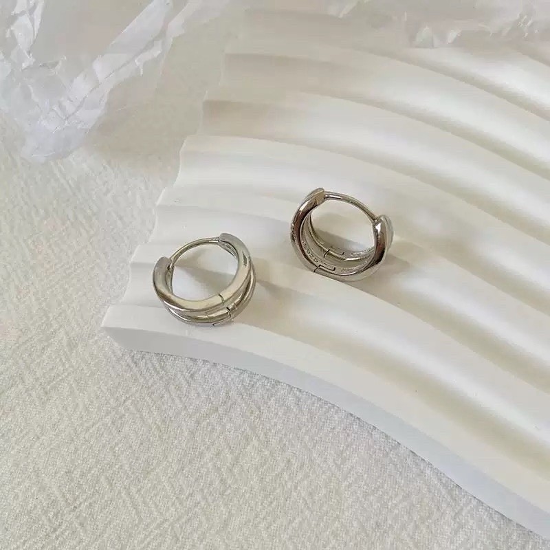 925 Silver Double Hoop Huggie Earrings Minimalist Unisex Small Hoop Earrings B36