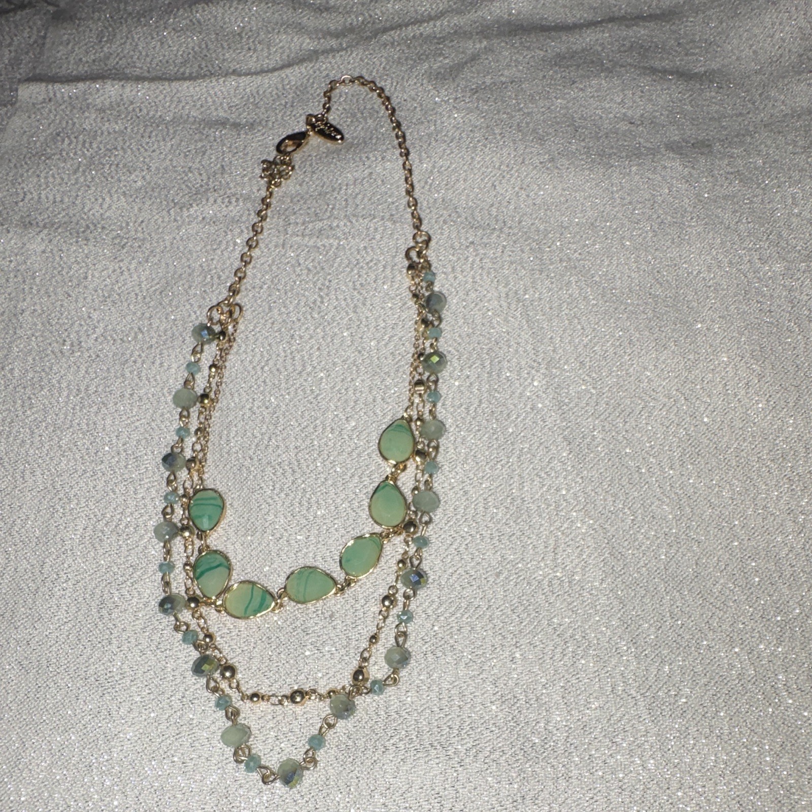 Style &co Layered Multi-Strand Beaded Clear Crystal Necklace Green