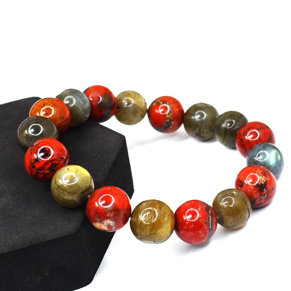 Awesome Red Jasper & Labradorite 218.00Cts Stretchable Bracelet Beaded VK 80 AZ5