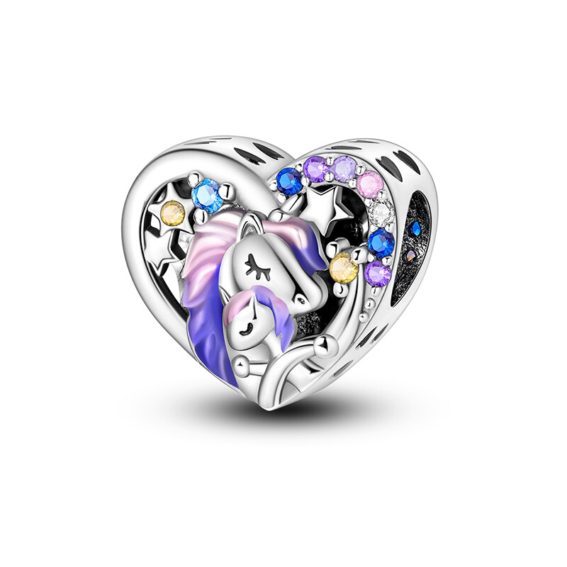 MULA European 925 Sterling Silver Pink Unicorn DIY Charm CZ for Women Bracelet