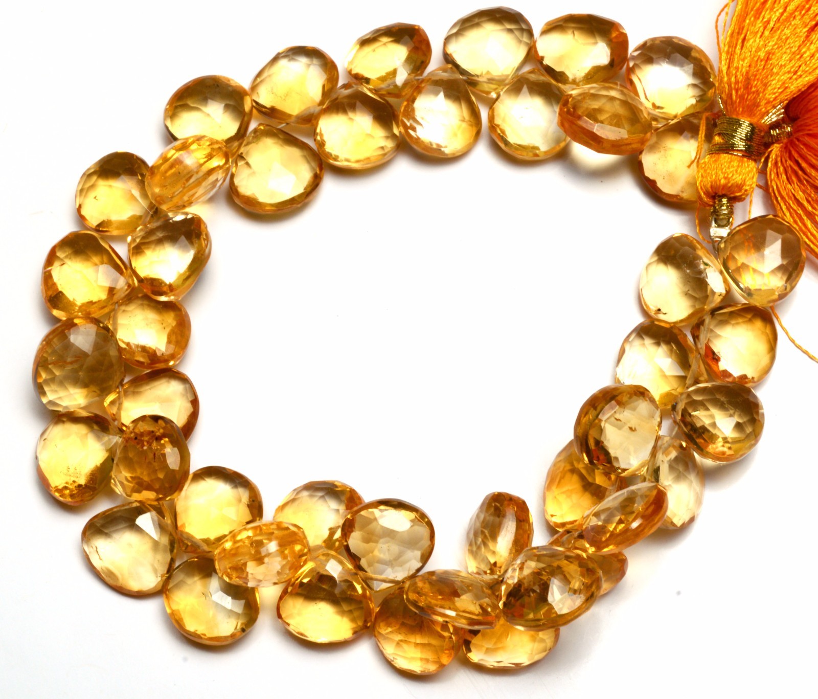 Super Fine Quality Natural Gem Citrine 10MM Approx. Heart Shape Briolettes 8″