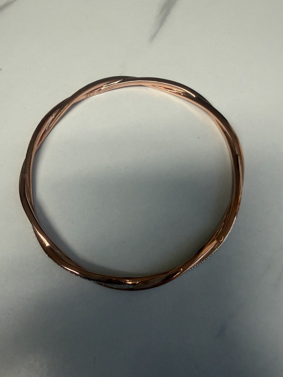 Rose Gold Bangle Bracelet Pavé Round White Crystal Stones
