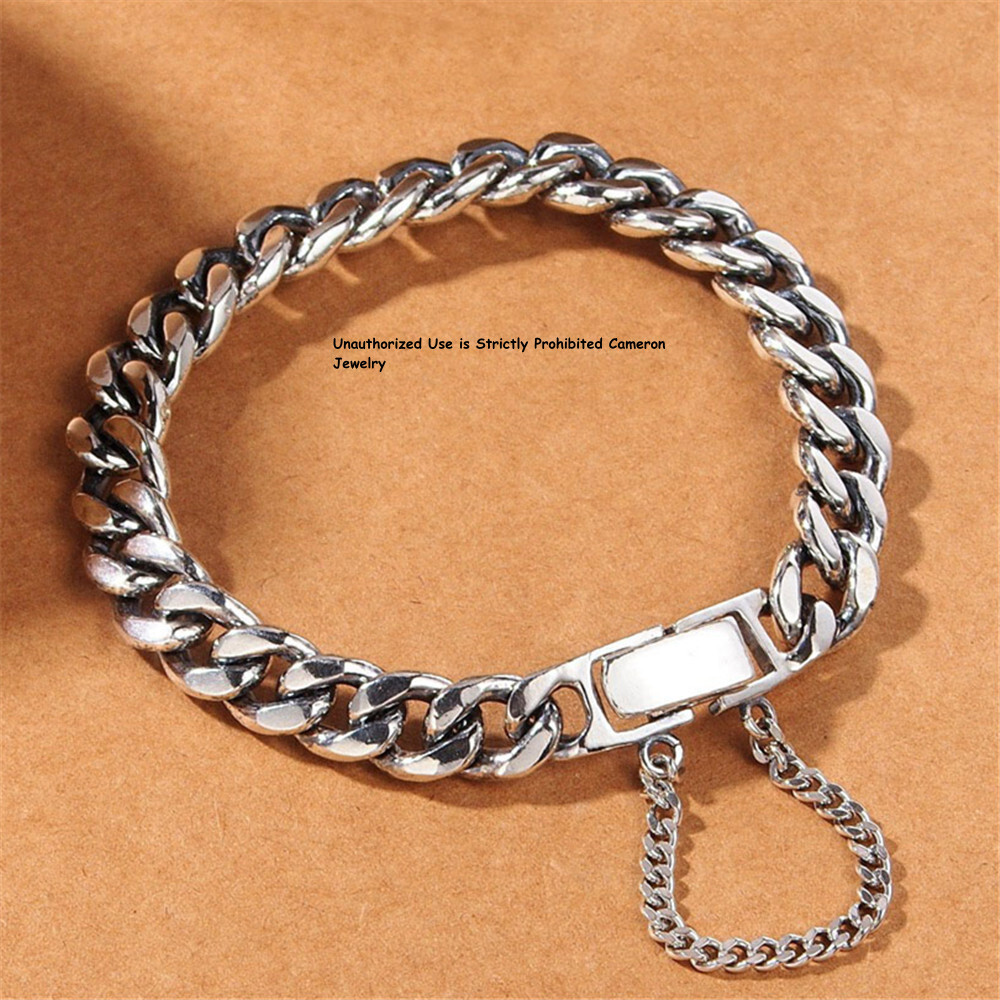 Pure S925 Sterling Silver Chain 8mm Curb Extend Link Bracelet 6.7-8.3inch