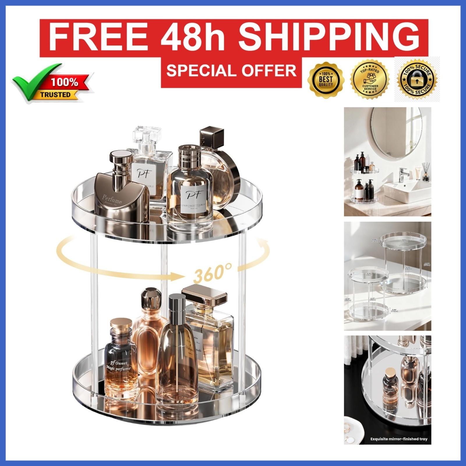 Lolalet 360° Rotating Acrylic Perfume Organizer – 2 Tier Display Rack